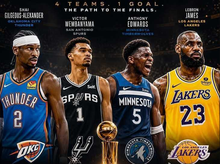 五大联赛-NBA次轮对阵：雷霆vs湖人 马刺vs森林狼 活塞vs骑士 尼克斯vs76人
